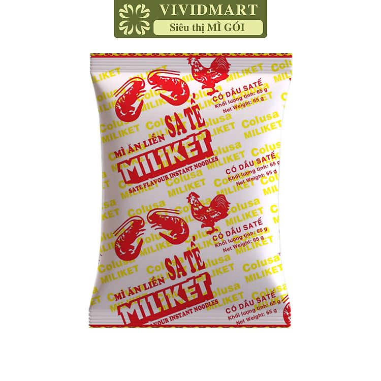 COLUSA - Mì Miliket giấy vàng gói 65g hương vị Sa tế, Mì sa tế gói giấy vàng Miliket, Mì giấy Miliket (65g/gói)