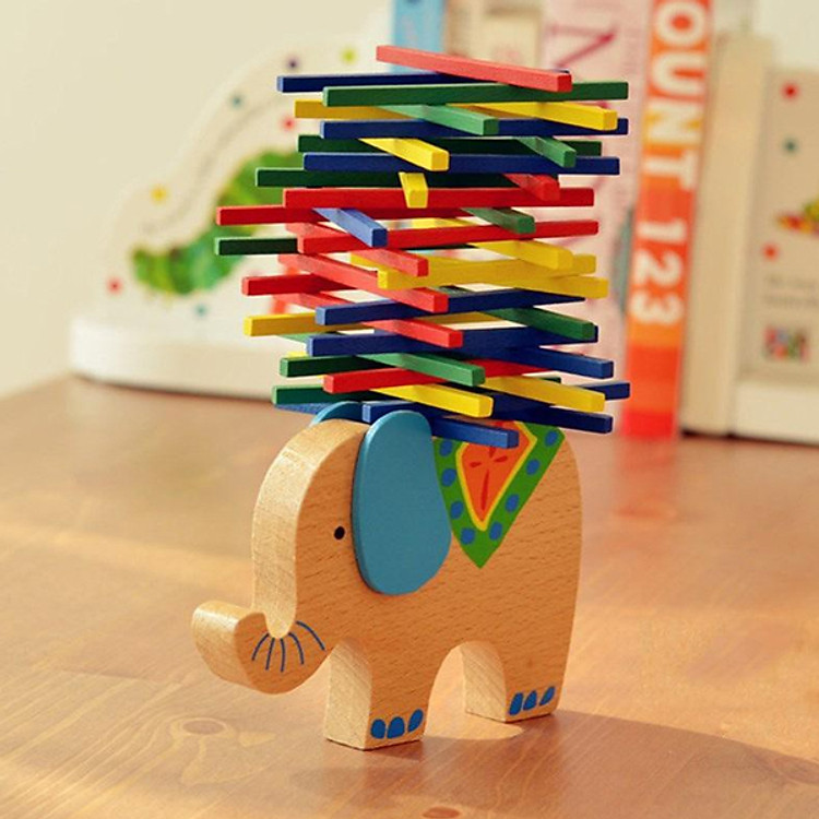 Đồ Chơi Gỗ Thông Minh Xếp Hình Voi Cân Bằng nhiều màu sắc