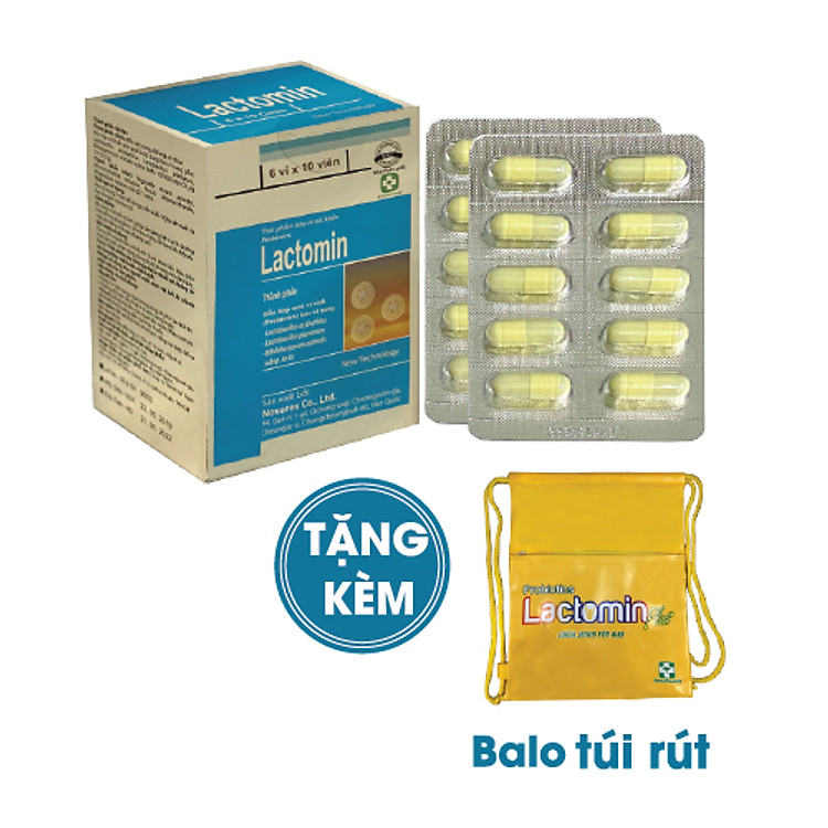 Lactomin (Viên Nang) Bổ Sung 3 Loại Men Vi Sinh Có Ích Được Bao Vi Nang, Dùng Cho Người Bị Tiêu Chảy, Táo Bón, Dùng Kháng Sinh Dài Ngày - Tặng 1 Balo Túi Rút Thời Trang