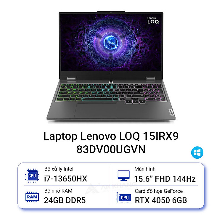 Laptop Lenovo LOQ 15IRX9 83DV00UGVN (i7-13650HX/24GB/512GB/ RTX 4050/15.6 inch FHD 144Hz/Win 11/Xám) - HÀNG CHÍNH HÃNG