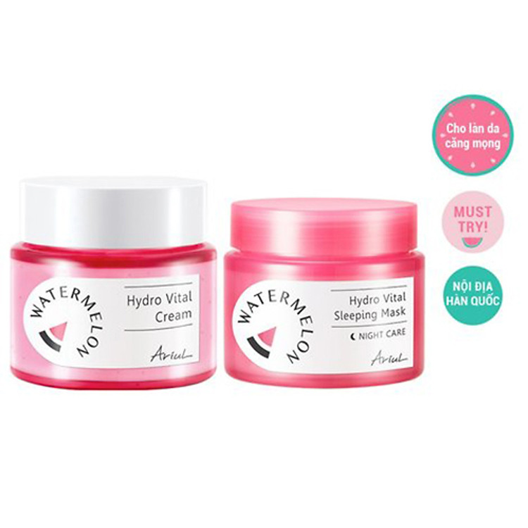 Combo kem dưỡng (55ml) và mặt nạ ngủ (80ml) ARIUL làm dịu và cấp ẩm chiết xuất dưa hấu