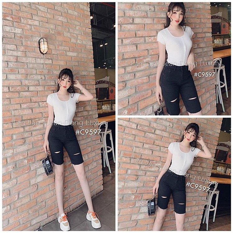 Quần jean nữ ngố rách