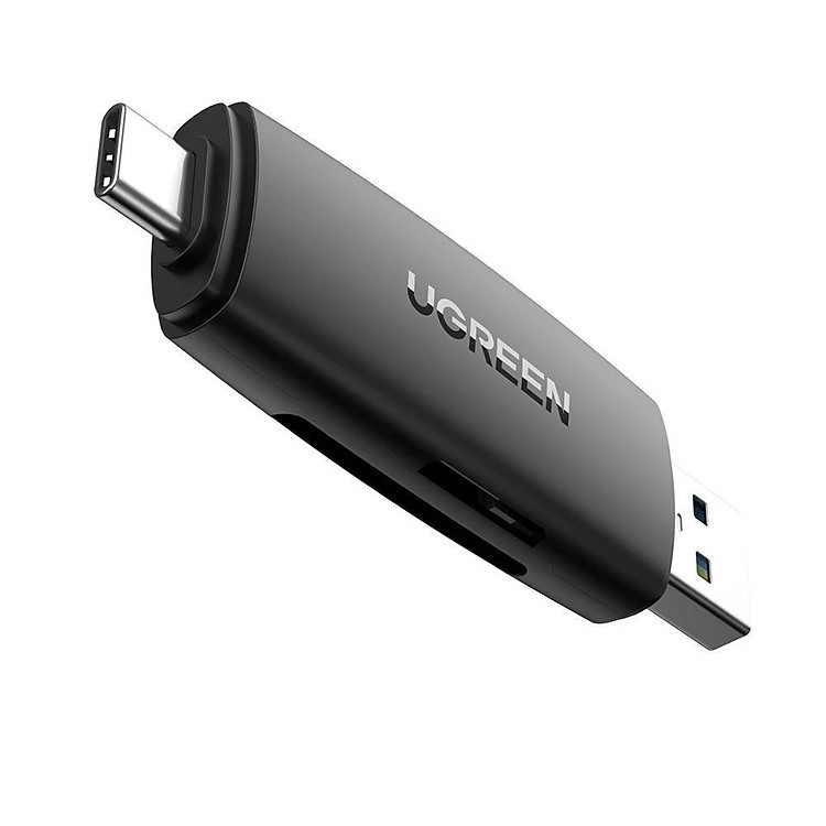 Đọc thẻ SD TF 2 đầu USB A và type C 2 trong 1 màu đen Ugreen 304CRD80191CM Hàng chính hãng