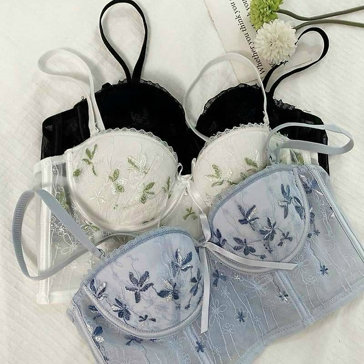 Áo corset không mút có gọng thêu hoa tỉ mỉ bản to che khuyết điểm