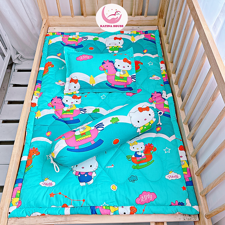 Bộ nệm gối cho bé đi học mẫu giáo Katina House, vải cotton mềm mát, họa tiết gần gũi