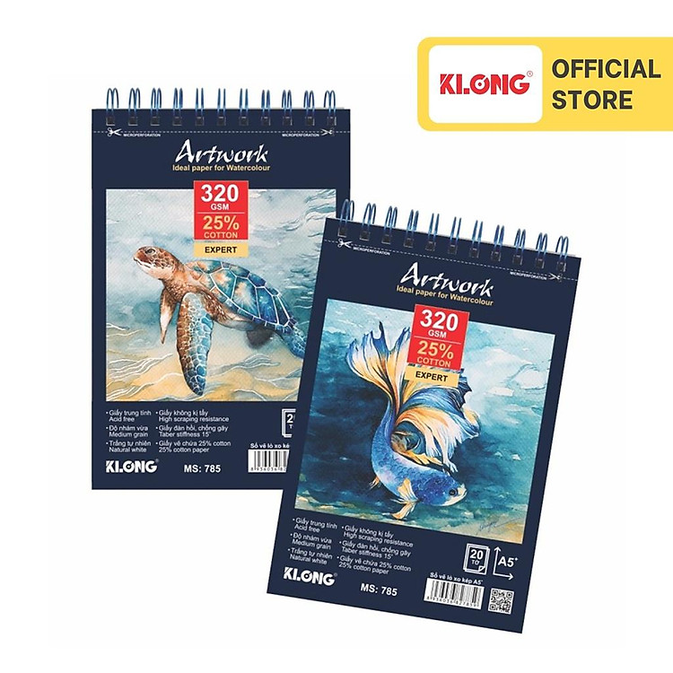 Sổ Vẽ Màu Nước KLONG A5+ (20 tờ)