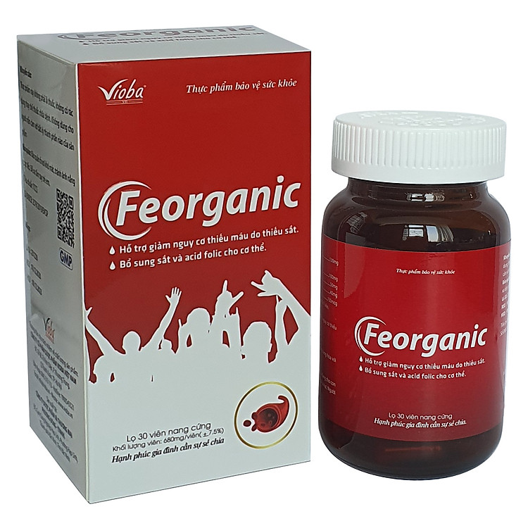 Sắt hữu cơ Feorganic - Hỗ trợ giảm nguy cơ thiếu máu do thiếu sắt. Bổ sung sắt và Acid folic cho cơ thể. Dùng cho phụ nữ có thai, cho con bú, sau phẫu thuật... Sắt hữu cơ của Vioba, hộp x 30 viên.
