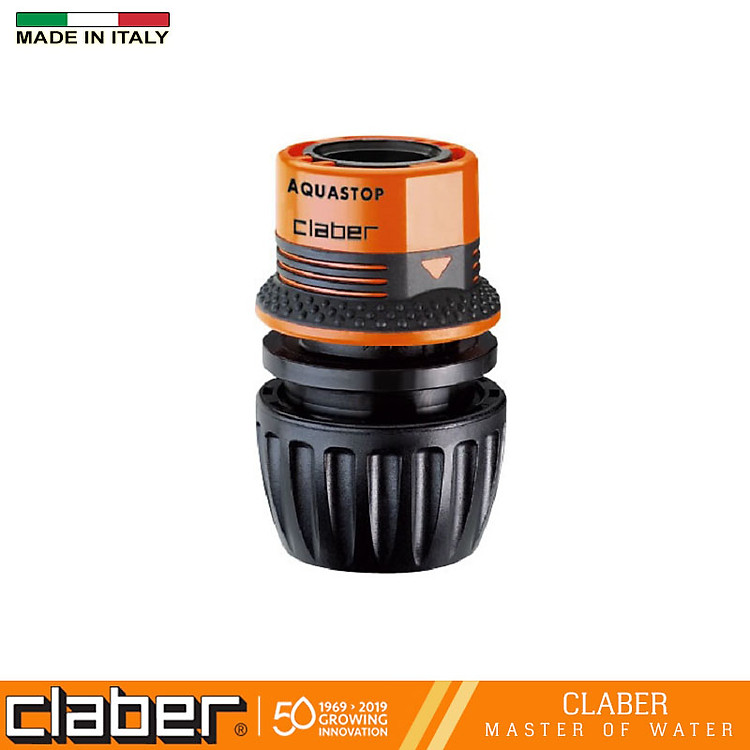 Khớp Nối Nhanh Tự Ngắt Nước Claber Aquastop 8548, nhựa ABS, nối 3 cỡ ống 12-14-19mm