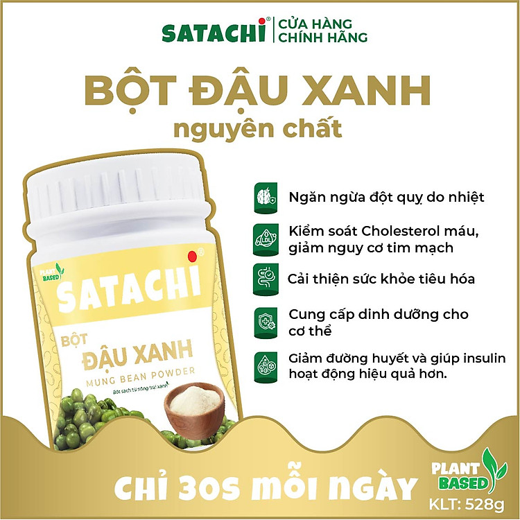 Bột Đậu Xanh Nguyên Chất SATACHI – 100% đậu xanh tự nhiên, không đường – Hộp 528g