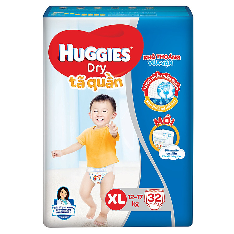 Tã Quần Huggies Dry XL32 (32 Miếng) - Bao Bì Mới