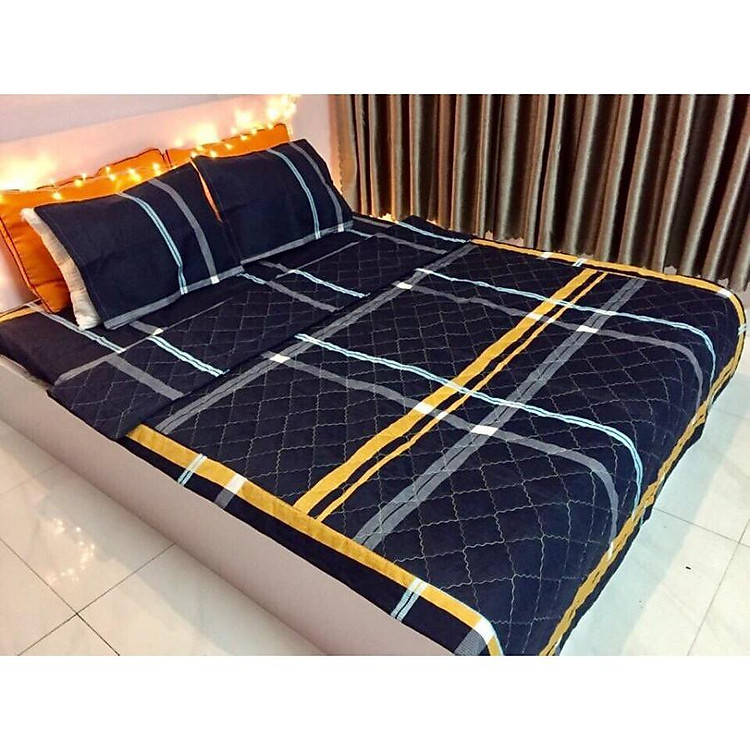 Chăn hè Cotton Poly kẻ xanh vàng