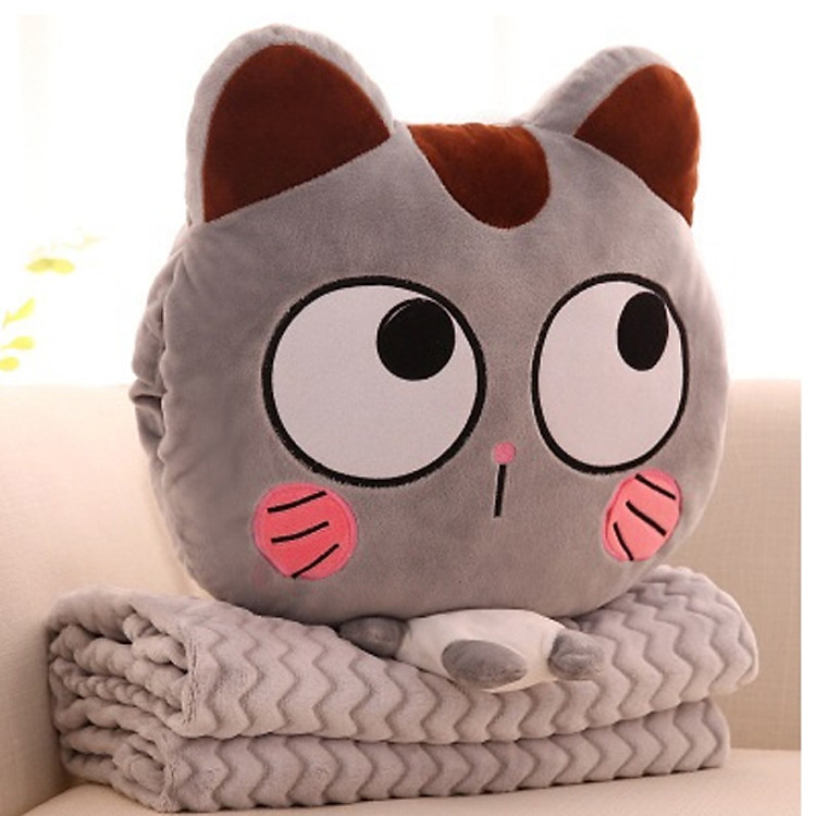 Gối tựa lưng kèm mền Hình Mèo Con 3 chức năng trong 1