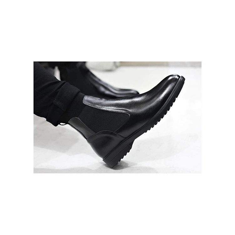 Giày Nam Chelsea Boot Cao Cổ Cao Câp SHOES 2H - 54 - Da Bò Thật Trơn Xịn Không Nhăn Màu Đen
