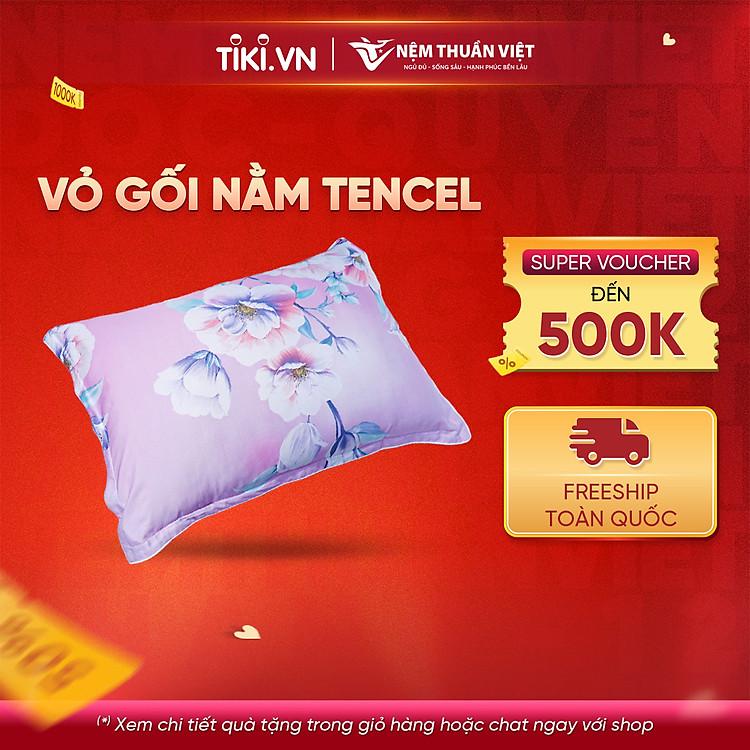 Vỏ Áo gối nằm Thuần Việt - Lụa Tencel Thoáng Mát, Thấm Hút Mồ Hôi Tốt - Họa Tiết Hoa Văn - Đa Dạng Họa Tiết