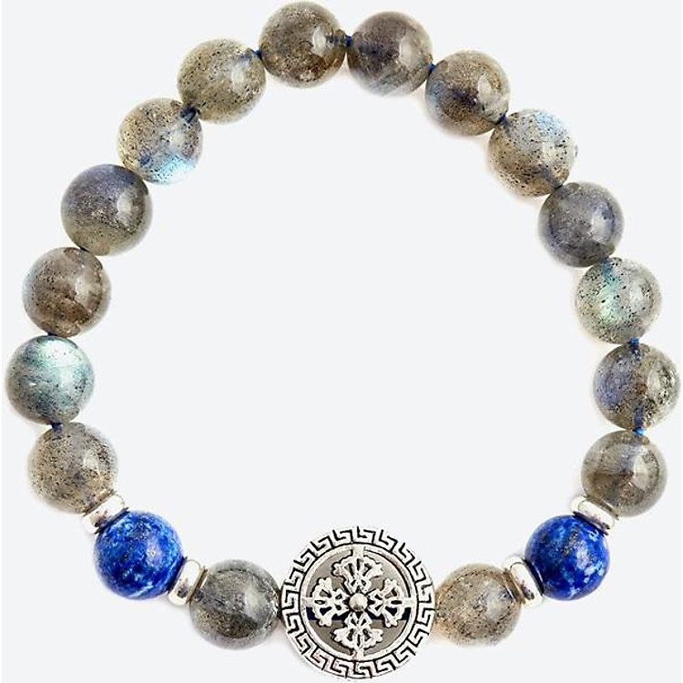 Vòng tay xà cừ ánh xanh mix đá lapis charm bạc Ngọc Quý Gemstones
