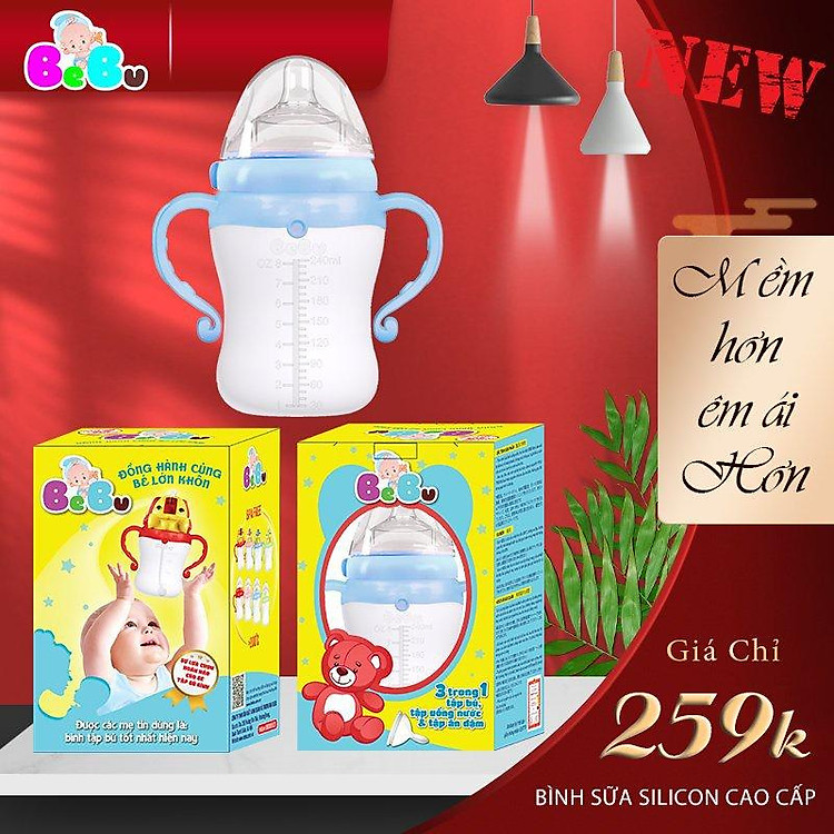 Bình Sữa BEBU 240ML Silicon Kháng Khuẩn Uy tín Tiết kiệm