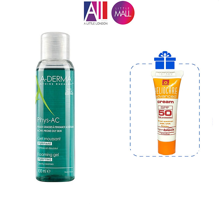 Sữa rửa mặt A-Derma phys-ac purifying foaming gel 100ml TẶNG bông tẩy trang Jomi (Nhập khẩu)