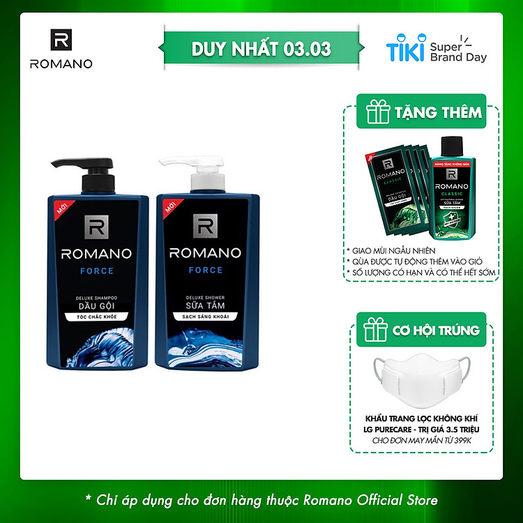 Combo Dầu gội và Sữa tắm cao cấp Romano Force 650g x 2