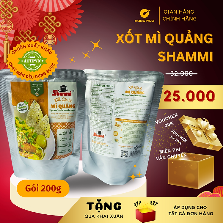 Xốt gia vị mì quảng Shammi gói 200g,Xốt mì quảng thuần chay dùng được cả chay và mặn(Đạt chuẩn USUK)