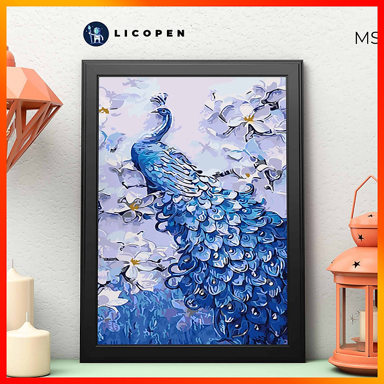 Tranh Tô Màu Theo Số - Tranh Chim Công Xanh - MS68