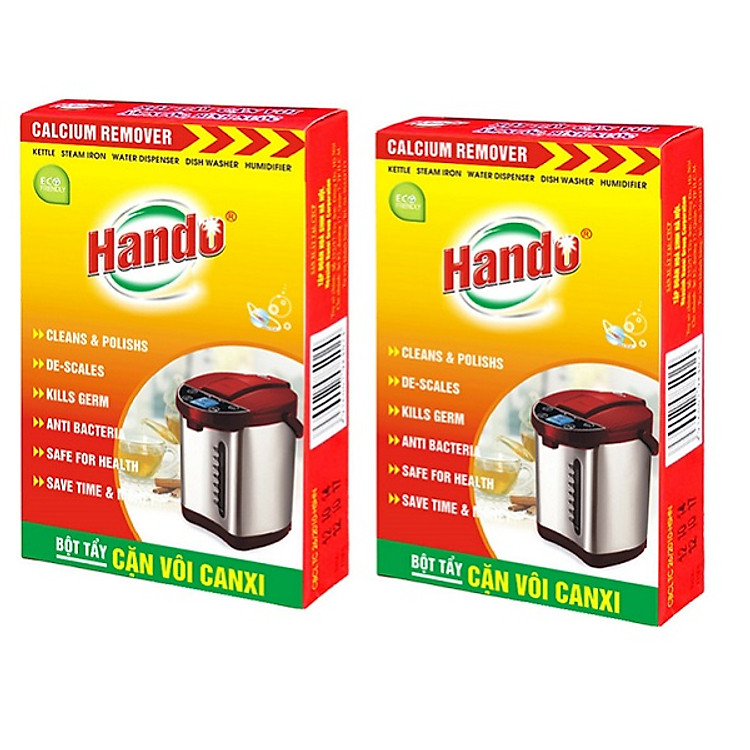 Bộ 2 hộp 4 gói tẩy cặn canxi cây nước, ấm đun nước, bình nóng lạnh Hando