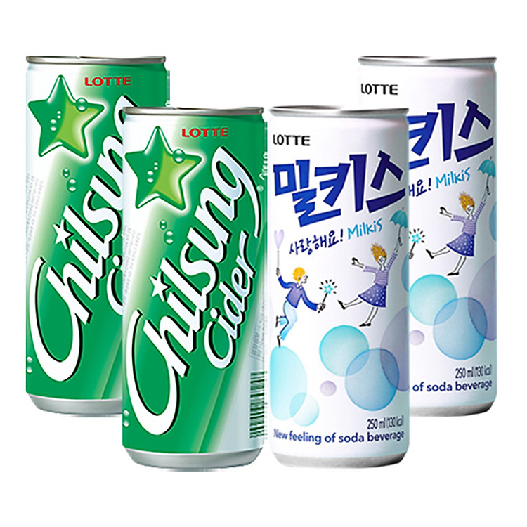 Combo 2 Lon Soda Vị Sữa Chua Milkis 250ml + 2 Lon Soda Chanh Chilsung Cinder 250ml