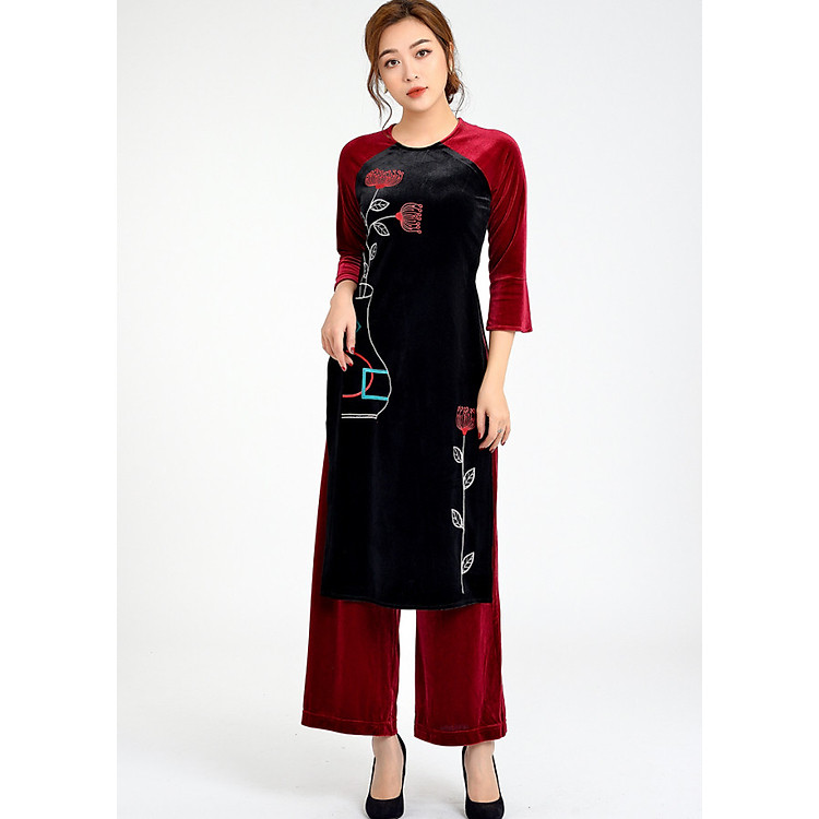 Áo dài nhung thêu Lamer L61A18Q028-S1400