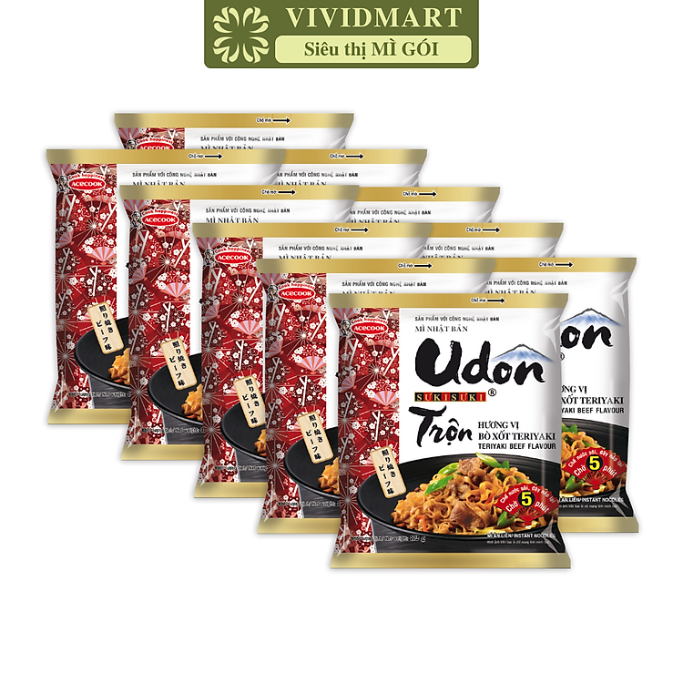 ACECOOK - Mì trộn Udon Sưkisưki hương vị Bò xốt Teriyaki, Mì Udon Sưki Sưki trộn, Mì udon Suki Acecook (82g/gói)