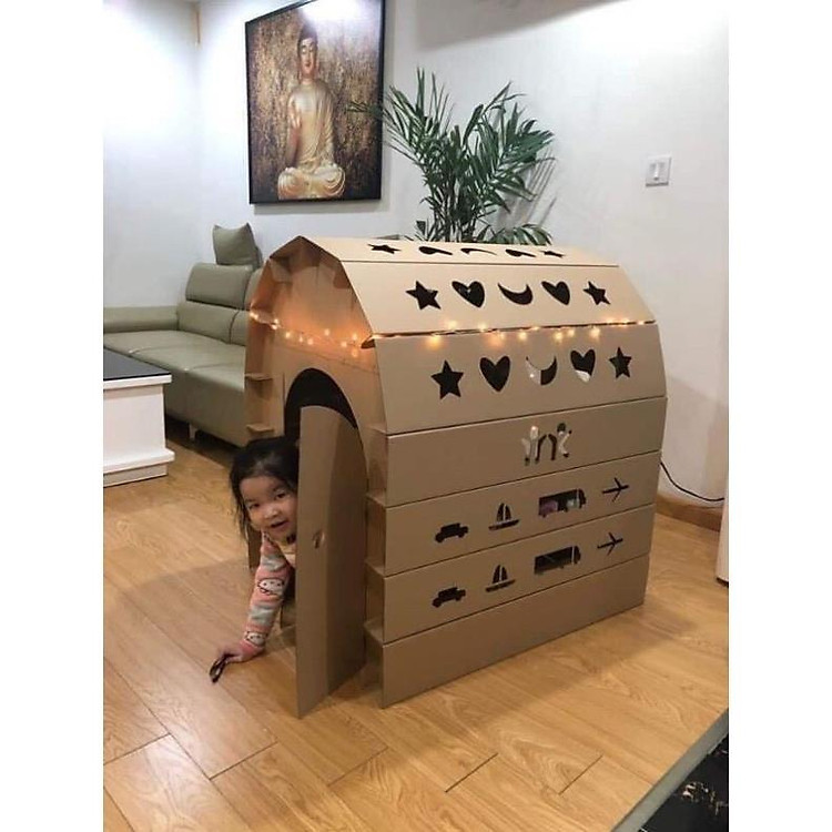 Nhà giấy bìa cho bé chơi Chính hãng Tiết kiệm - Hình ảnh 4