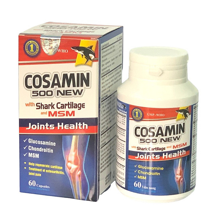 COSAMIN 500 NEW with Shark cartilage and MSM (Glucosamine ) Vinaphar 60 viên -Tăng Tiết Dịch Khớp,Mô Sụn,Thoái Hóa Khớp