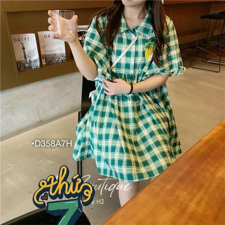 ĐẦM BABYDOLL CARO CỔ BÈO THÊU KHÓM