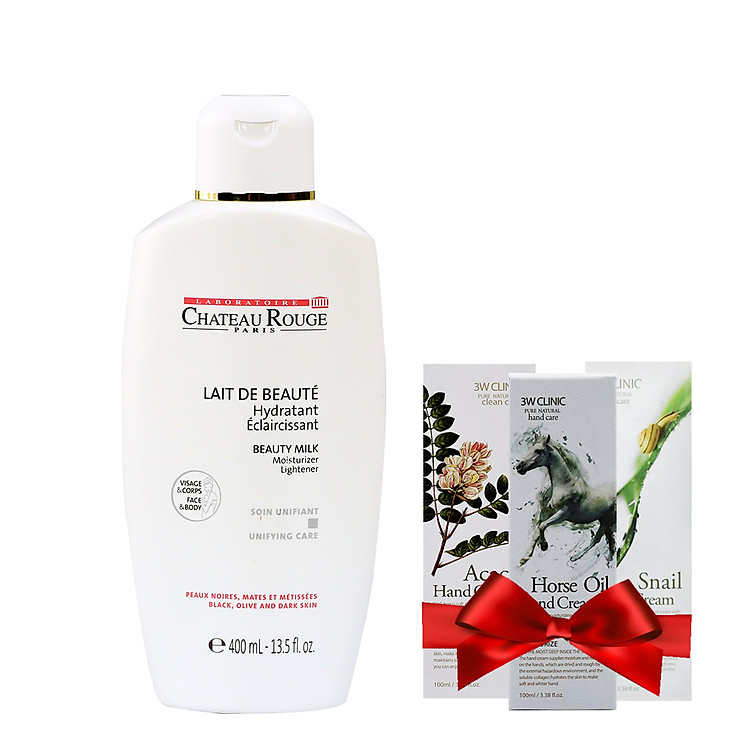 Sữa Dưỡng Kích Trắng Da Toàn Thân CHATEAU ROUGE Lait De Beaute Soin Unifiant 400ml + Tặng 1 Kem dưỡng da tay 3W Clinic 100ml (Mùi ngẫu nhiên)