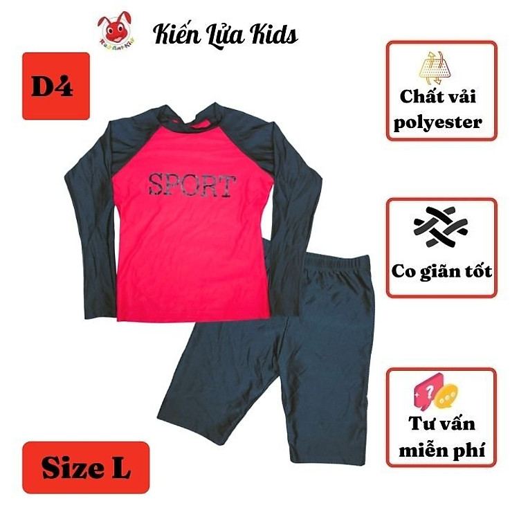 Đồ bơi cho trẻ em nữ từ 35-60kg, chất polyester - áo tay dài quần lững cho bơi lâu