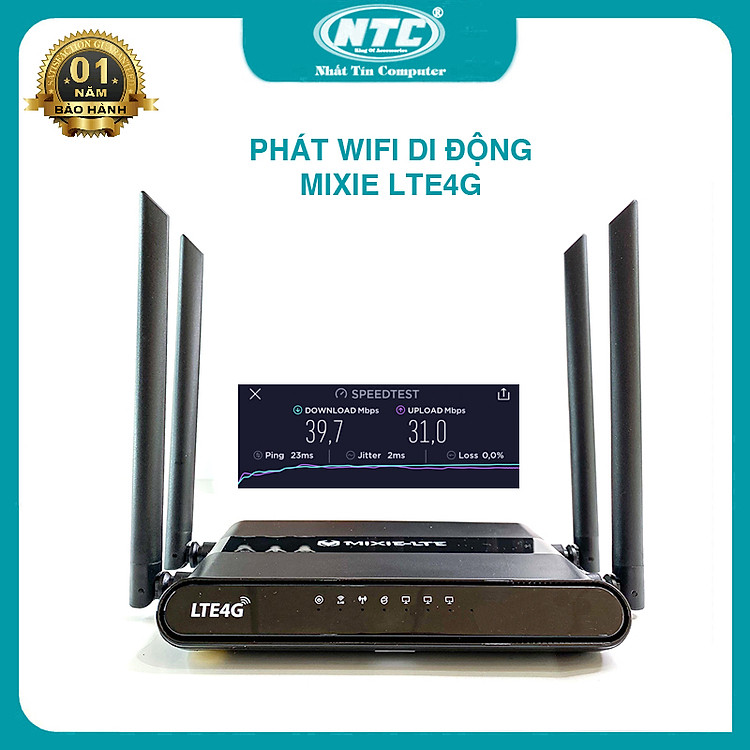 Phát wifi từ sim 4G MIXIE LTE4G hỗ trợ 32 user phát sóng cực xa - nguồn trực tiếp 12V (Đen) HÀNG NHẬP KHẨU
