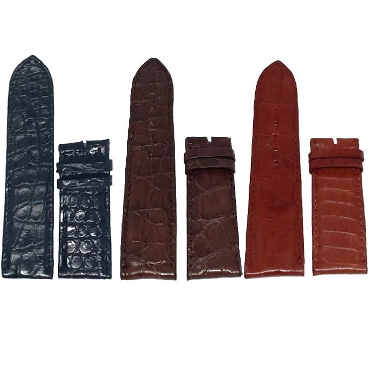 HC8281-82-83-84 - Dây đồng hồ Huy Hoàng da cá sấu 2 mặt da size 22, 24, 26 màu đen, nâu đất, vàng bò, nâu đỏ