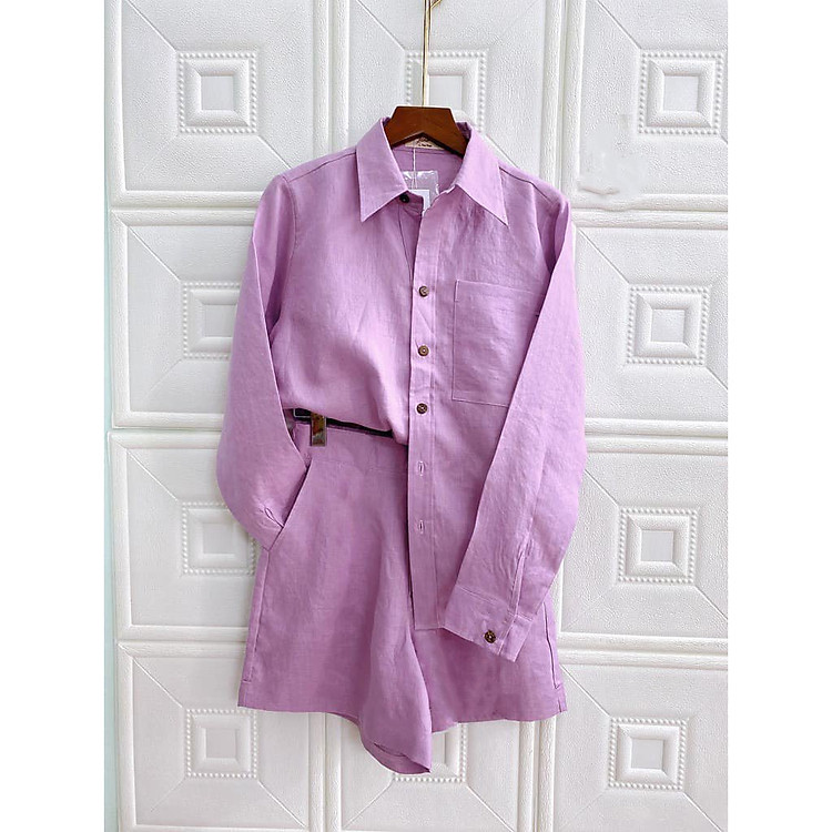 Set LINEN PREMIUM Áo somi tay dài + short, Fullsize. 14 MÀU. Hình thật. Haint Boutique
