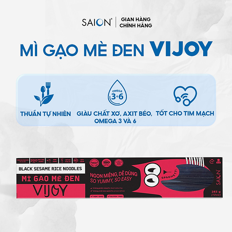Mì Gạo Mè Đen Spaghetti VIJOY Thuần nhiên Tiện lợi Hộp 283g