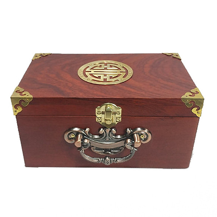 Hộp đựng trang sức - hộp đựng con dấu gỗ hương quai đồng chữ thọ 19cm