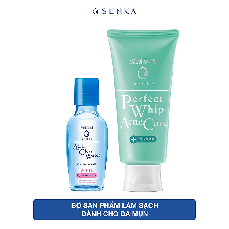 Combo Sữa rửa mặt dành cho da mụn Senka Perfect Whip Acne Care 100g + Nước tẩy trang Senka All Clear White 70ml