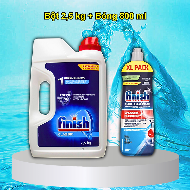Combo nước làm bóng bát finish 800ml+Bột rửa bát finish 2.5kg dùng cho máy rửa bát