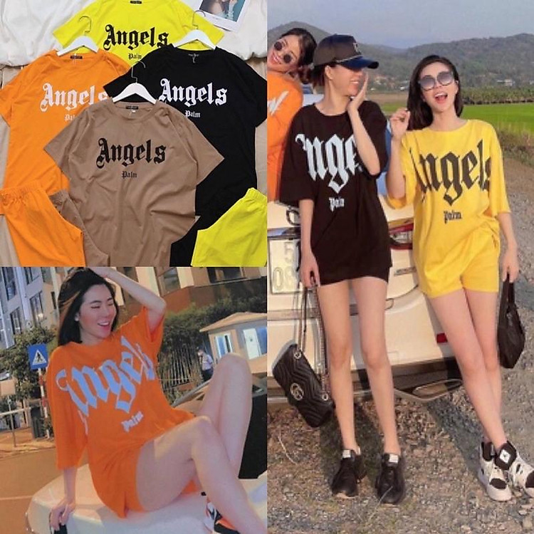 Set quần ngố phối áo thun Angels nhiều màu