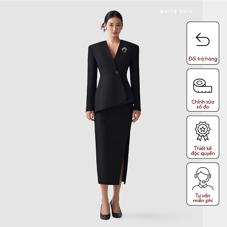 Set áo vest nữ dáng ôm tôn dáng & chân váy bút chì xẻ KELSEY thiết kế cao cấp WHITE CHIC