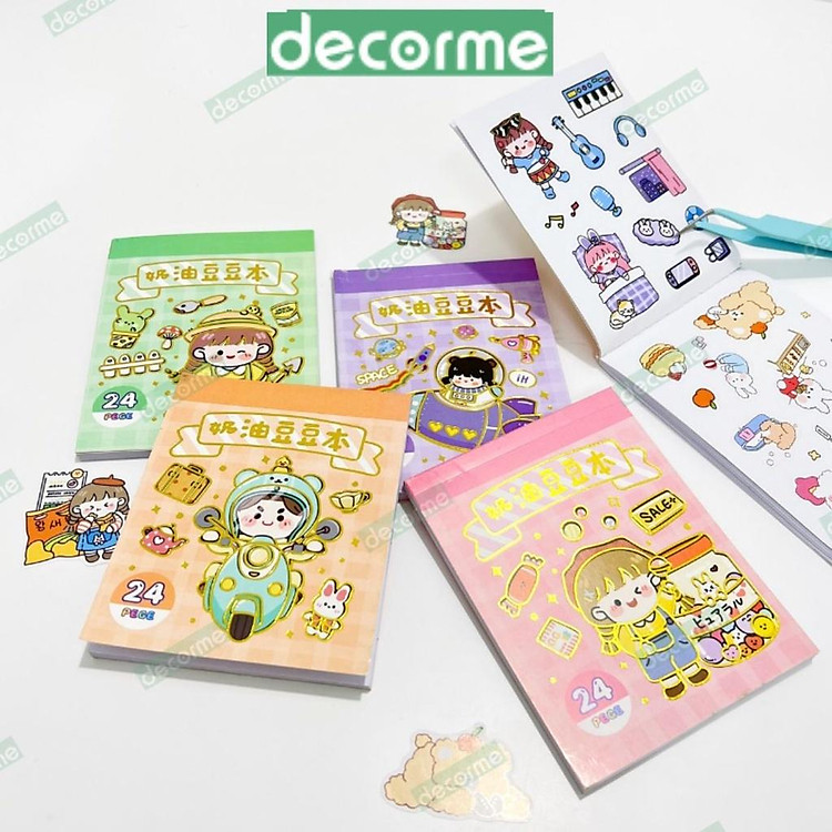 Quyển Sticker Hình Dán Trang Trí Sổ Lưu Niệm Decorme, Sách Họa Tiết Hoạt Hình Dễ Thương (giao màu ngẫu nhiên)