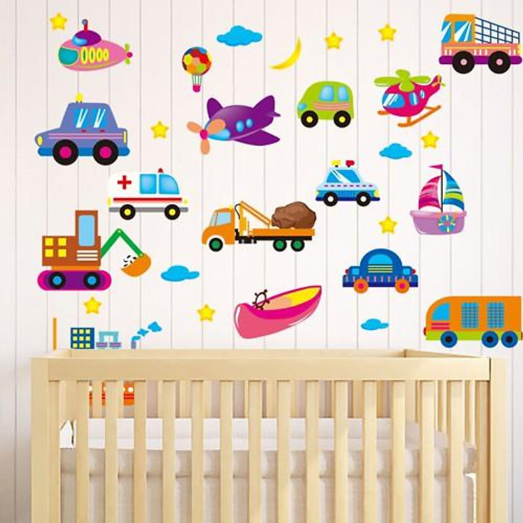 Decal dán tường phương tiện giao thông ngộ nghĩnh cho bé XL2008