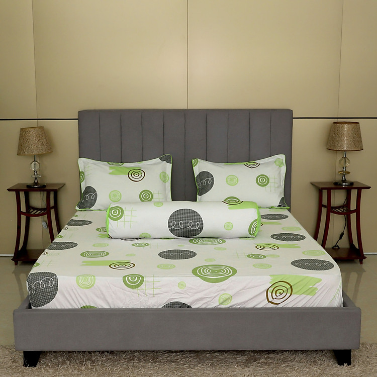 Bộ drap gối Hometex cotton in hoa văn
