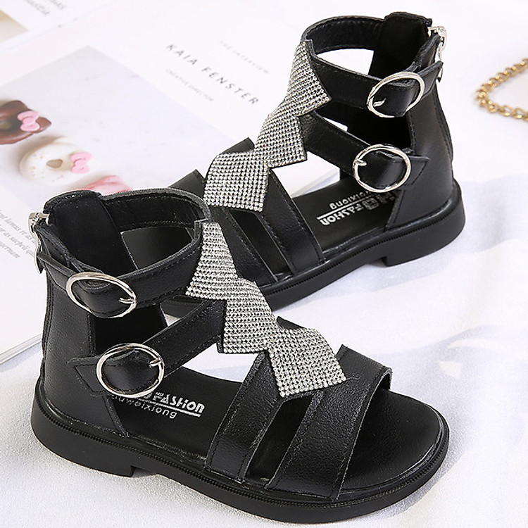 Sandal chiến binh cổ thấp cho bé gái 3 - 12 tuổi da mềm khóa kéo tiện dụng đi học đi chơi SG30