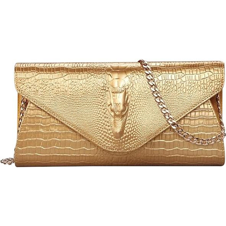 Ví Nữ Cầm Tay Vân Cá Sấu Da Thật LALA Cluthcasau (28 x 15 cm) - Vàng