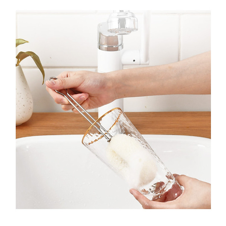 Dụng cụ rửa ly inox 304 ( Kèm 3 miếng rửa ) - 11.8cm 38g - Màu đen