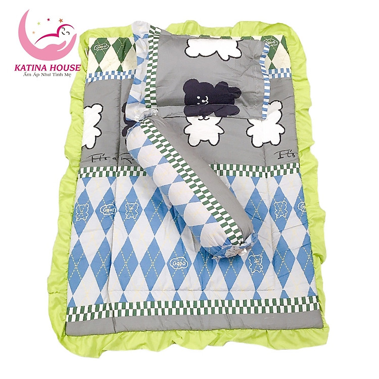 Bộ gối nệm cho bé 1-4 tuổi, chất vải Cotton thoáng mát, thấm hút tốt, nệm bèo đáng yêu