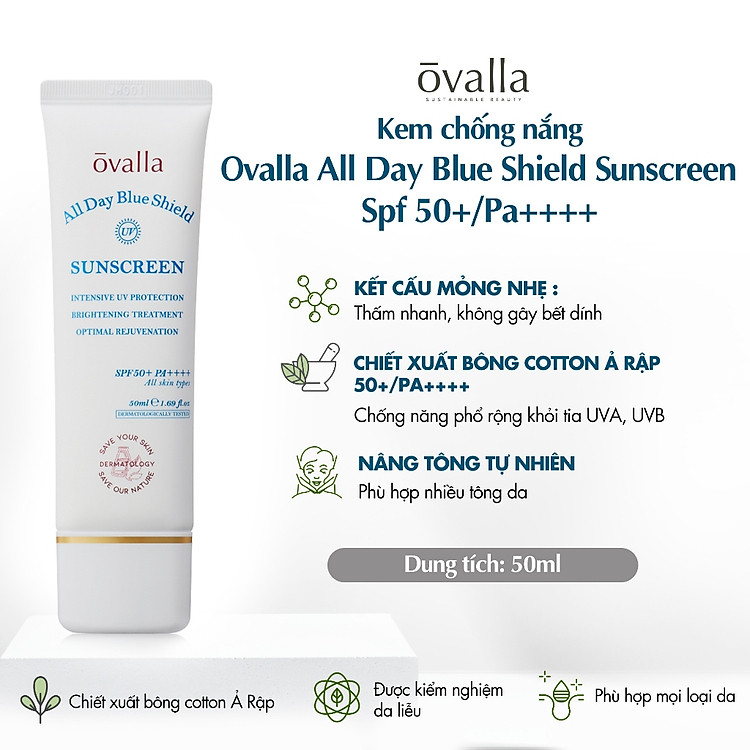 Kem Chống Nắng Thuần Chay OVALLA Bảo Vệ Toàn Diện Giúp Nâng Tông Da SPF50+/PA++++ (50ml)